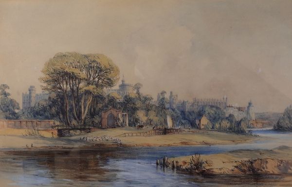 William Evans of Eton (British, 1798-1877), Windsor Castle from the River, bears Malcolm Innes Gallery label (verso), watercolour heightened with...