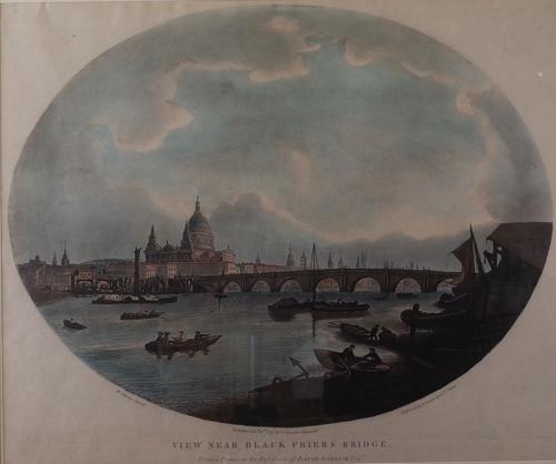 After William Marlow, View Near Black Friers Bridge, engraving by Valentine Green and Francis Jukes, published 1777 by J Boydell, 38 x 49cm, together...
