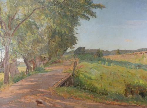 Einar Parslev (Danish, 1891-1977), A country lane in a landscape, signed and dated 'Einar Parslev 1944' (lower centre), oil on canvas, 80 x 110cm ARR