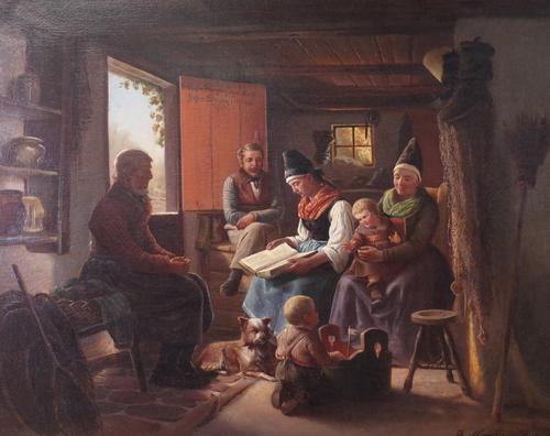 Follower of Bengt Nordenberg, Story Time, bears signature and date (lower right), oil on canvas, 62 x 78cm