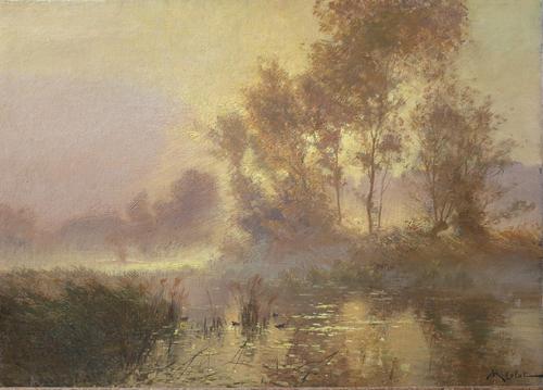 Attributed to Albert-Gabriel Rigolot (French, 1862-1932), River landscape at dawn, signed 'A Rigolot' (lower right), oil on canvas, 33 x 46cm...