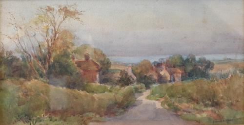 Francis Browne Tighe (British, 1885-1926), Village Scene, signed and dated 'Francis B Tighe 1914' (lower right), watercolour, 17 x 33cm