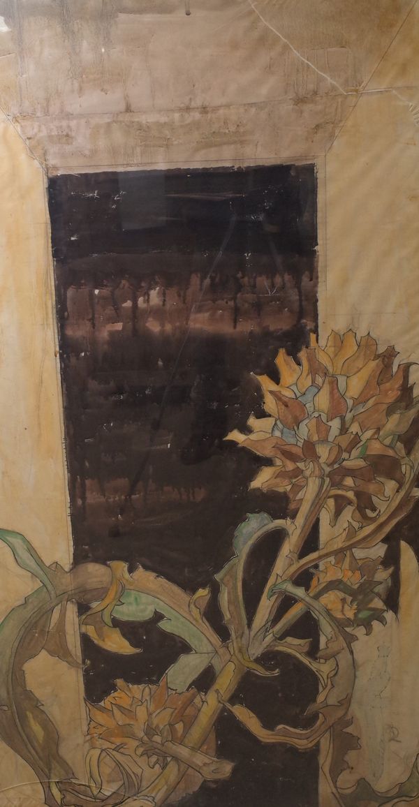 Follower of Frank Brangwyn, Artichoke, bears monogram (lower right), mixed media on paper, 152 x 83cm