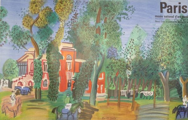 After Raoul Dufy, Le paddock a Deauville, Exhibition poster for Musee Nationale d'art Moderne, 62 x 99cm