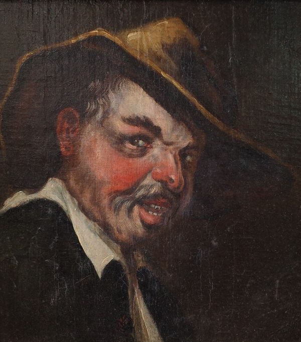 European School, 19th Century, Portrait of a man wearing a hat, oil on canvas laid on board, 28 x 25cm