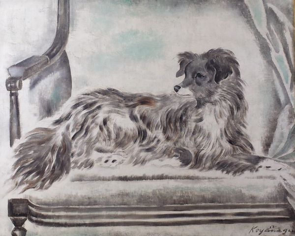 Sei Koyanagui (Japanese, 1896-1948), A dog seated on a chair, signed 'Koyanagui' (lower right), oil on canvas, 63 x 78cm