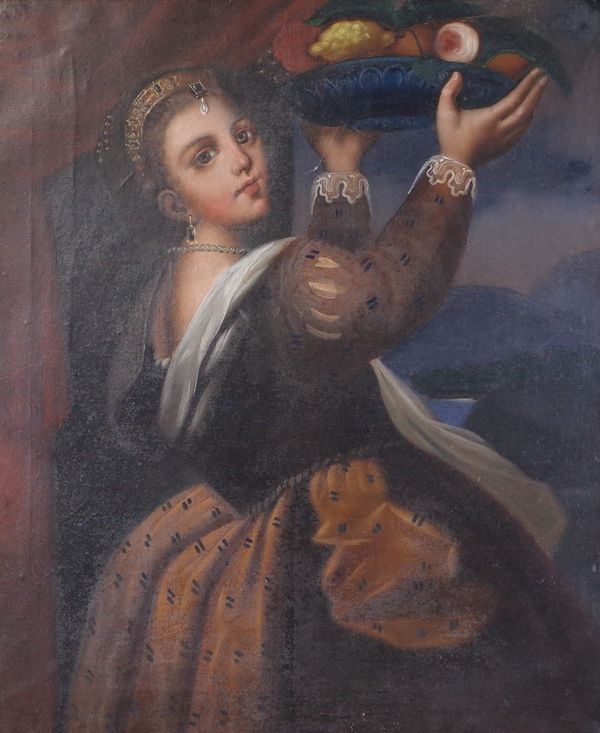 After Titian, Girl with a Platter of Fruit, oil on canvas, 75 x 62cm