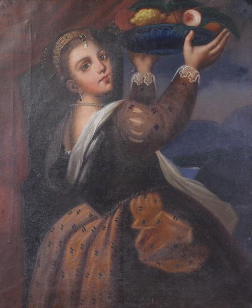 After Titian, Girl with a Platter of Fruit, oil on canvas, 75 x 62cm