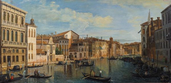 Venetian School, early 20th Century, Gondoliers on a canal, Venice, oil on canvas, 25 x 50.5cm, (unframed)