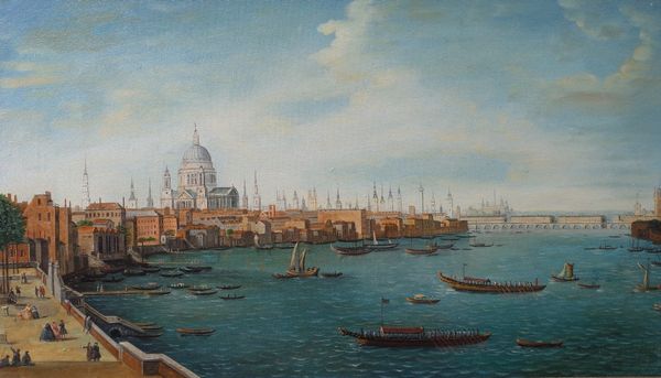 English School, early 20th Century, The River Thames and St. Paul's Cathedral, oil on canvas, 30 x 52cm (unframed)