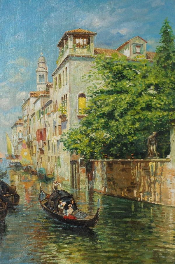 Follower of Rubens Santoro, A Quiet Canal, oil on canvas, 51 x 33cm (unframed).