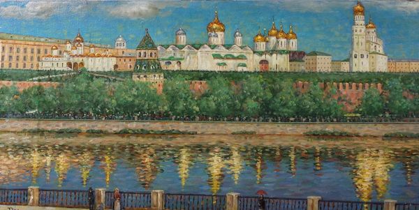 Russian School, The Kremlin, bears monogram, (lower left), oil on canvas, 27 x 55cm, (unframed)