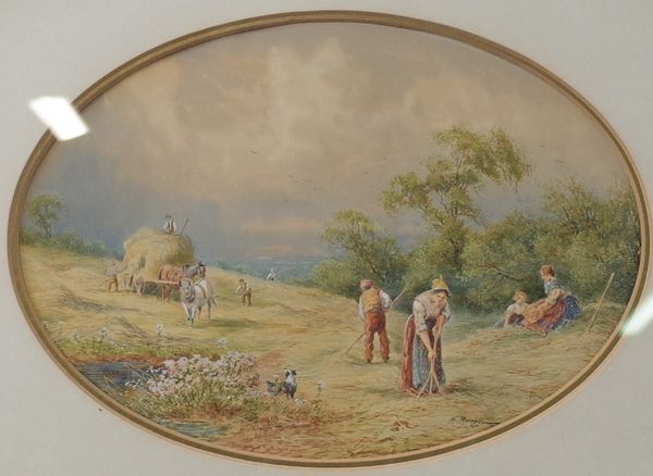 Henry Murray (British, active 1850-1860), Haymaking; Cattle Driver, a pair, each signed 'H Murray' (one, lower right; the other lower left), oval,...