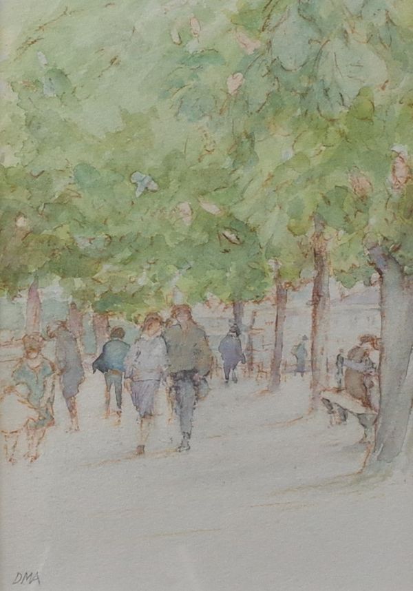 Diana Armfield (British, b.1920), Chestnuts in the Luxembourg Gardens, signed with initials (lower left), chalk and watercolour, 22 x 15.5cm ARR