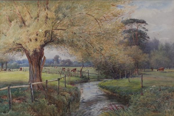 Arthur Powell May (British, 1824-1900), A river meadow, signed and dated 'Powell May 86' (lower left), watercolour, 29.5 x 45cm