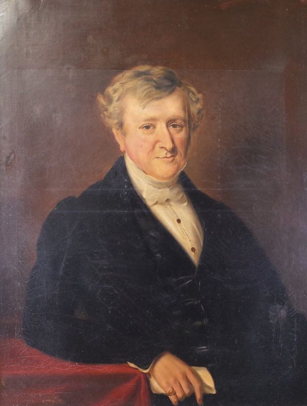 English School, 19th Century, Portrait of a gentleman in a black coat, oil on canvas, 90 x 70cm, (unframed)