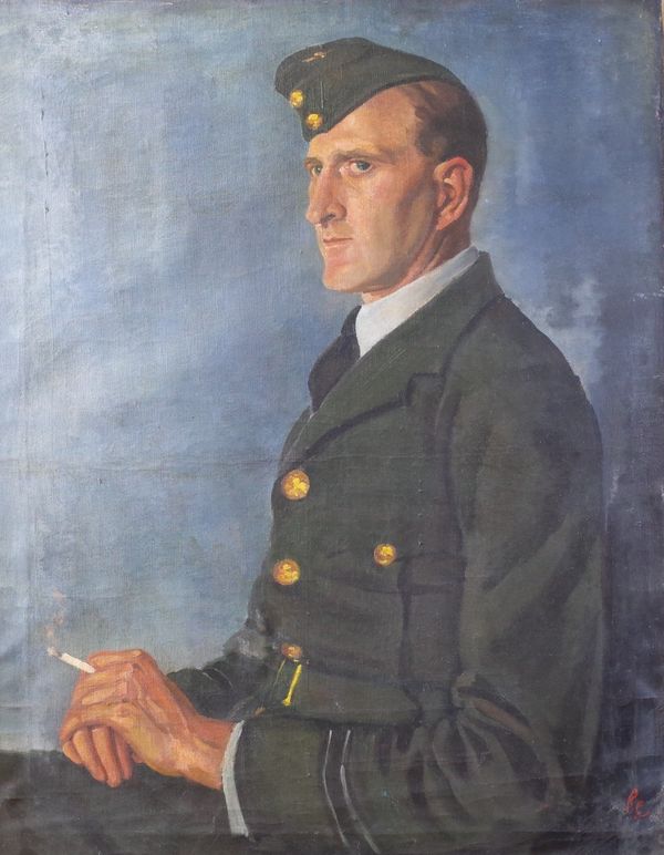 R*** C*** (British, 20th Century), Portrait of a gentleman in RAF uniform, initialled 'RC' (lower right), oil on canvas, 70 x 56cm, together with...