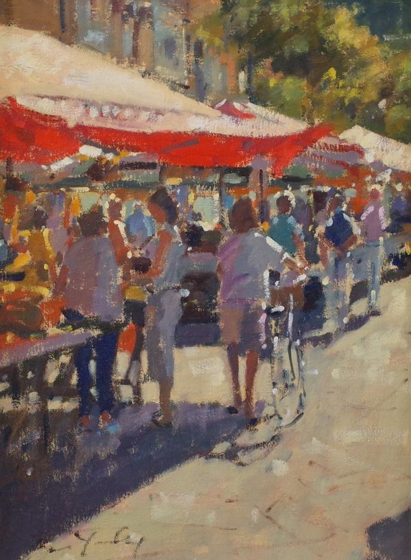 Bruce Yardley (British b.1962), Market Day, signed 'Bruce Yardley' (lower left), oil on canvas, 39 x 29cm ARR