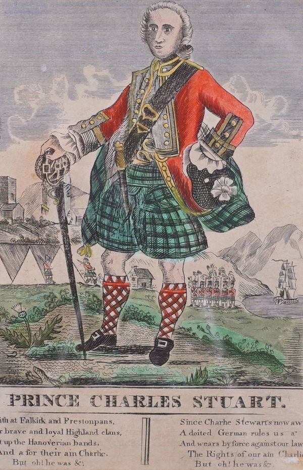 Scottish School, Prince Charles Stuart, bears Malcolm Innes Gallery label (verso), coloured engraving, 20 x 13cm