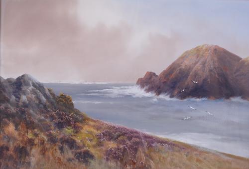 P Murtinger (British, late 19th/early 20th Century), Coastal scene, signed 'P Murtinger' (lower left), gouache, 37 x 54cm, together with; a pair of...