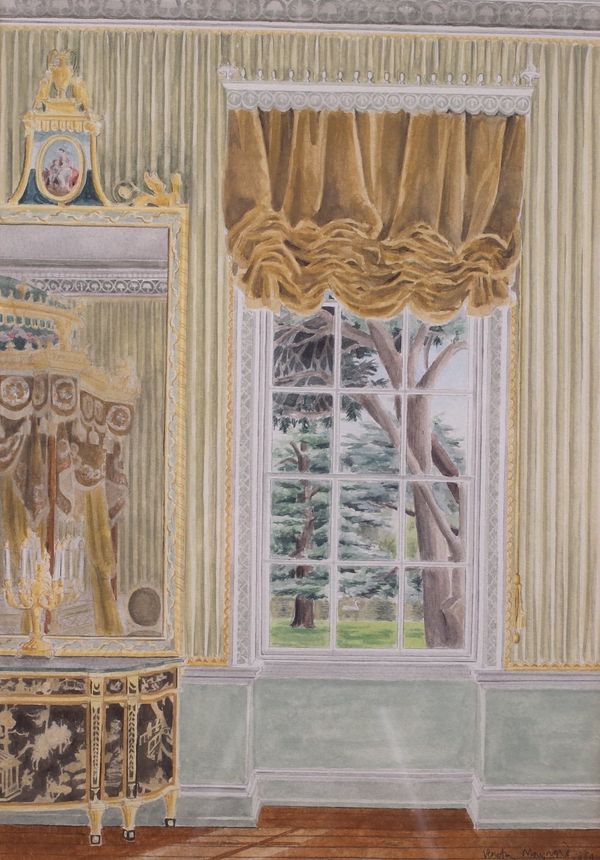 Venetia Maynard (British, 20th Century), Osterley Park House, The State Bedchamber, signed and dated 'Venetia Maynard 1989' (lower right),...