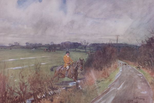 After Lionel Edwards (British, 1878-1966), Huntsman jumping a ditch, signed in pencil 'Lionel Edwards' (lower right), reproduction print, 25 x 36cm,...