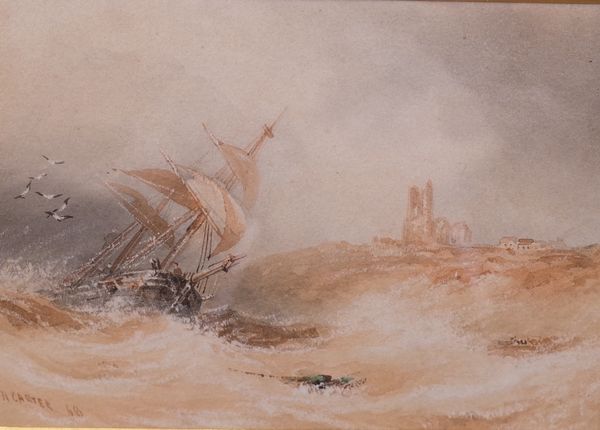 Joseph Newington Carter (British, 1835-1871), A ship in choppy waters, signed and dated 'J N Carter 68' (lower left), watercolour heightened with...