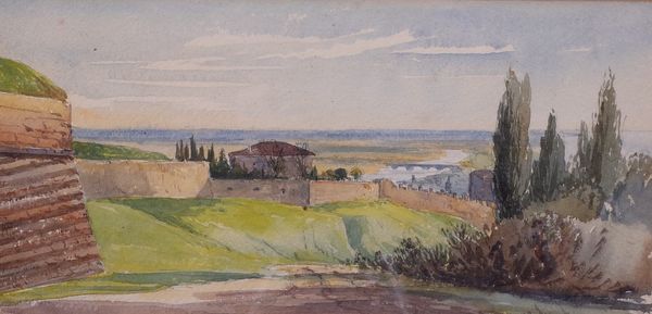 European School, 20th Century, From outside the fortifications, Verona, inscribed (in mount), watercolour, 15 x 31.5cm, together with; a watercolour...