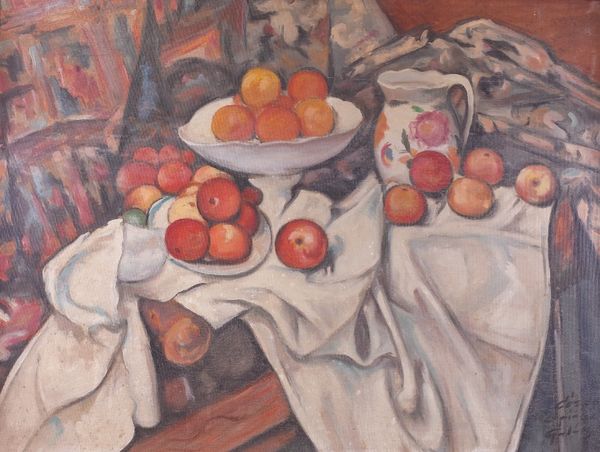 After Paul Cézanne, Still Life of Fruit, bears signature (lower right), oil on canvas, 59.5 x79.5cm