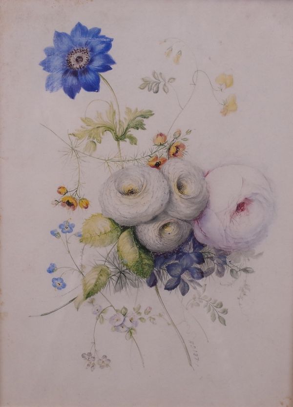 *** Leigh (British, late 19th/early 20th Century), Still life of flowers, signed 'Leigh' (lower right), watercolour, 20 x 15cm, together with;...