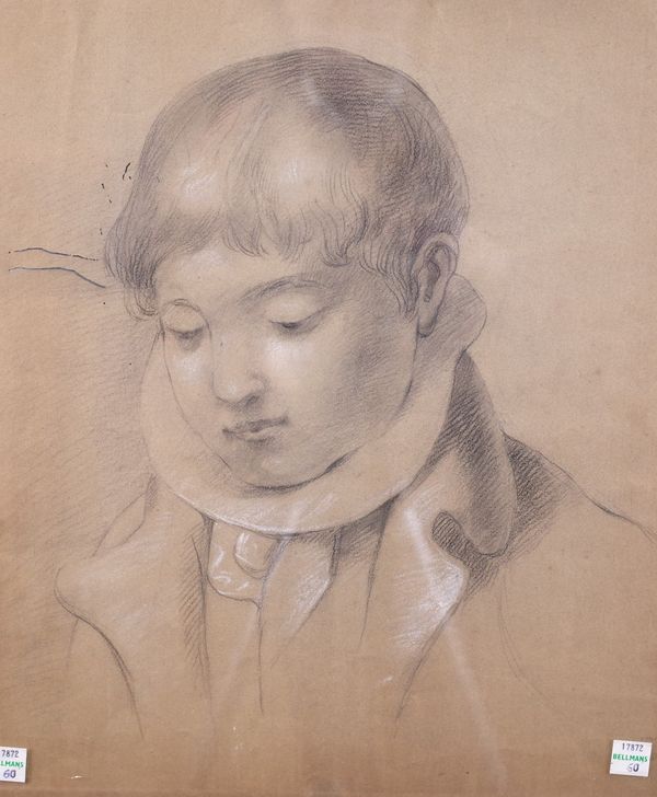 English School, 19th Century, Portrait of a boy, pastel and chalk, 40 x 32.5cm, together with; a mezzotint after Sir Thomas Lawrence of Lady...