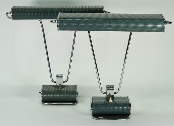 A pair of desk lamps 'Jumo' model N71, designed by Eileen Grey, with adjustable reflectors, 41cm high, (2).