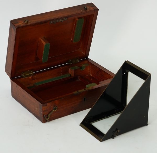 An Artificial Horizon, English, c.1860, signed 'Cary, London', in a fitted brass bound mahogany travelling case, 22cm wide.