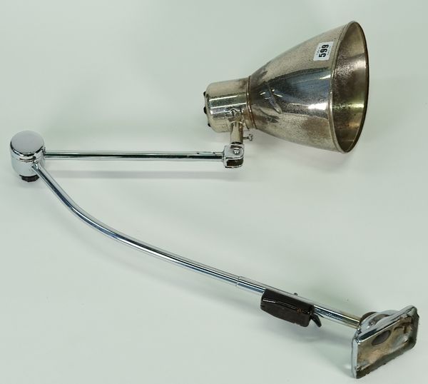 A chrome adjustable desk lamp, circa 1950, 100cm fully extended.