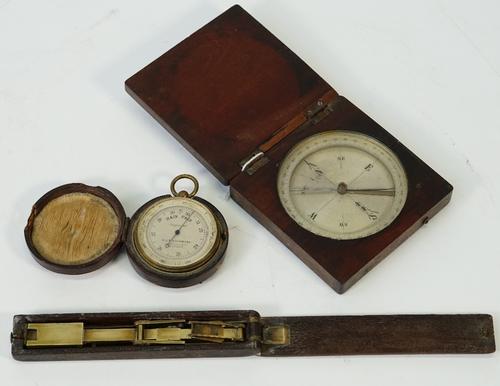 A 19th century leather-cased compensated pocket barometer and altimeter, the circular dial detailed 'S&B Solomons 39 Albermarle Street London',...