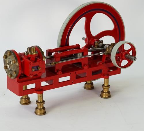 A live steam model of a horizontal mill engine, 20th century, the single slide valve cylinder with steam passage arranged on top of the valve chest,...