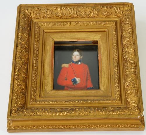 A 19th century portrait miniature of a gentleman in uniform, detailed to the lower right corner 'panario' with a paper label to the reverse of the...