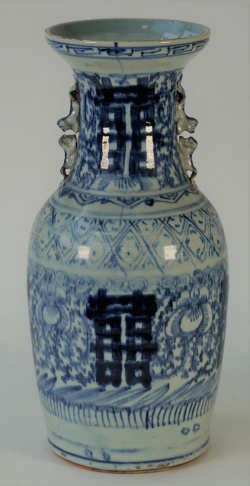 A late 19th / early 20th century Chinese blue and white baluster vase, 43cm high.