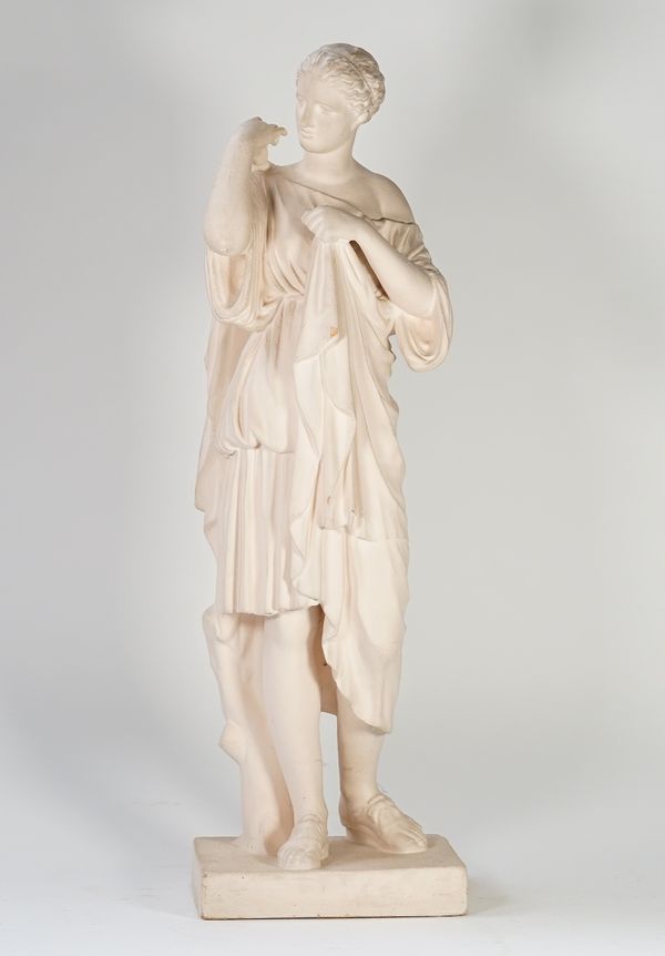 A 19th century white terracotta statue of Diana of Gabii, inscribed 'BETONS', 71cm high.