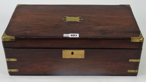 An early Victorian brass bound rosewood writing slope, with fitted interior, 45cm wide x 16cm high.