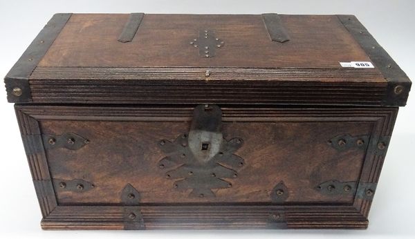 A graduated pair of Indian iron bound teak rectangular trunks, the larger 60cm wide x 30cm high, (2).