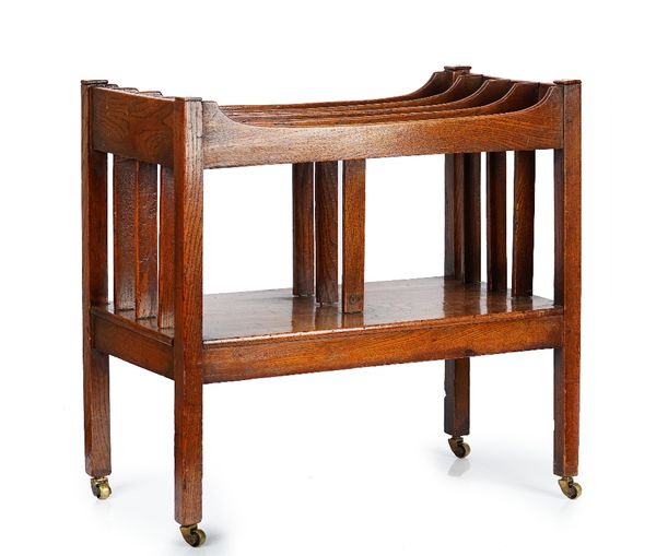 A George III primitive elm four division Canterbury on square supports 52cm wide x 50cm high.