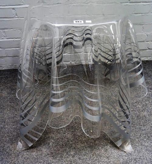 20th century design, a press moulded clear Perspex occasional table, formed as a table cloth, 85cm wide x 64cm high.