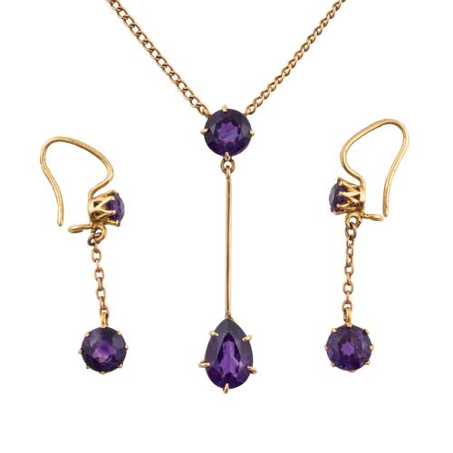 A PAIR OF AMETHYST EARRINGS AND AN AMETHYST NECKLACE (3)
