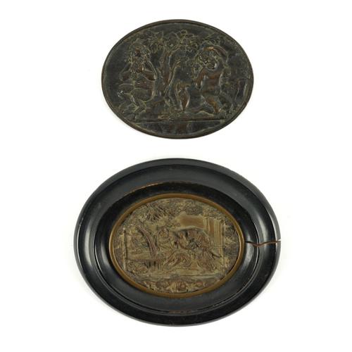 A NORTH EUROPEAN RELIEF EMBOSSED COPPER OVAL PANEL POSSIBLY DEPICTING THE OLD TESTAMENT SCENE OF SUSANNAH AND THE ELDERS (2)