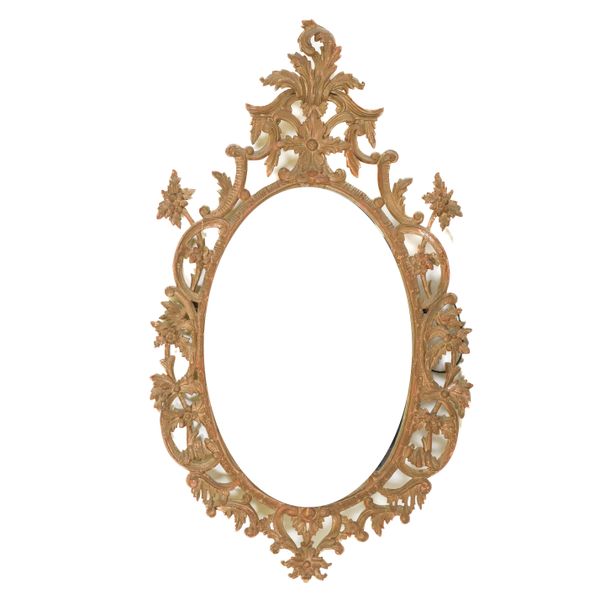 A GEORGE III STYLE GILT FRAMED OVAL WALL MIRROR