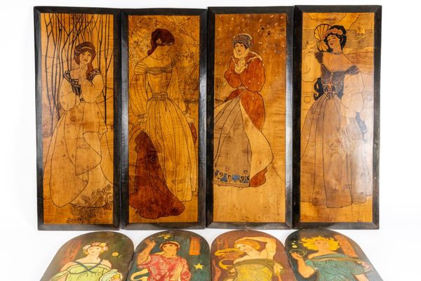 FOUR ART NOUVEAU STAINED SATIN BIRCH PANELS OF THE PERSONIFICATIONS OF THE SEASONS (5)