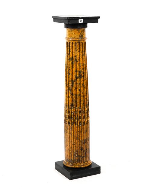 A PAINTED FAUX SIENA MARBLE PEDESTAL COLUMN