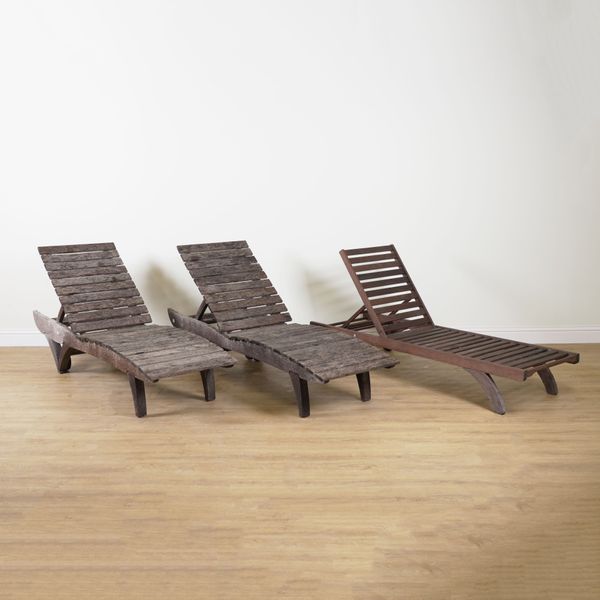 GAZE BURVILL; A PAIR OF SLATTED HARDWOOD ANGLE ADJUSTABLE GARDEN LOUNGERS (3)