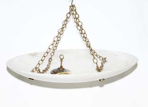 A LARGE ALABASTER HANGING PLAFONNIER OR DISH LIGHT